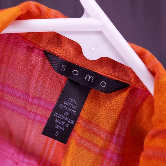 Soma Set Capri Sleeveless Plaid 0 Women Pink Orange Embroidered Tropical Cotton - Picture 2 of 14